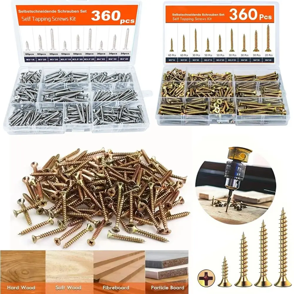360 PCS M 3.5 Self-Drilling Wood Screws Carbon Steel Wood Screw Wood Screws Rust Resistant Coarse Thread Exterior Deck Screws
360 PCS M 3.5 Self-Drilling Wood Screws Carbon Steel Wood Screw Wood Screws Rust Resistant Coarse Thread Exterior Deck Screws
