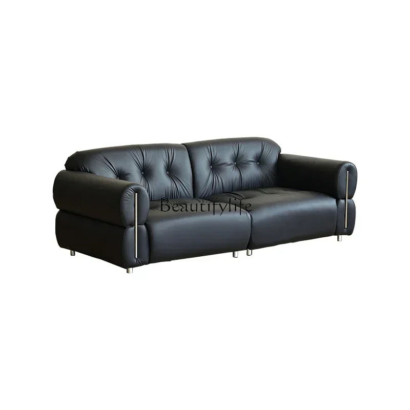 Italian minimalist leather sofa big black cow retro living room straight row American light luxury leather sofa
Italian minimalist leather sofa big black cow retro living room straight row American light luxury leather sofa