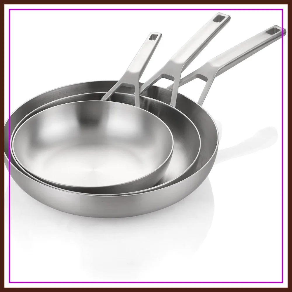 Tri-Ply Stainless Steel Pan Set, 8"+10"+12" Frying Pans, Chef's Pan & Skillets, All Cooktops Up to 600℉, Nontoxic Fast Even Heat
Tri-Ply Stainless Steel Pan Set, 8"+10"+12" Frying Pans, Chef's Pan & Skillets, All Cooktops Up to 600℉, Nontoxic Fast Even Heat