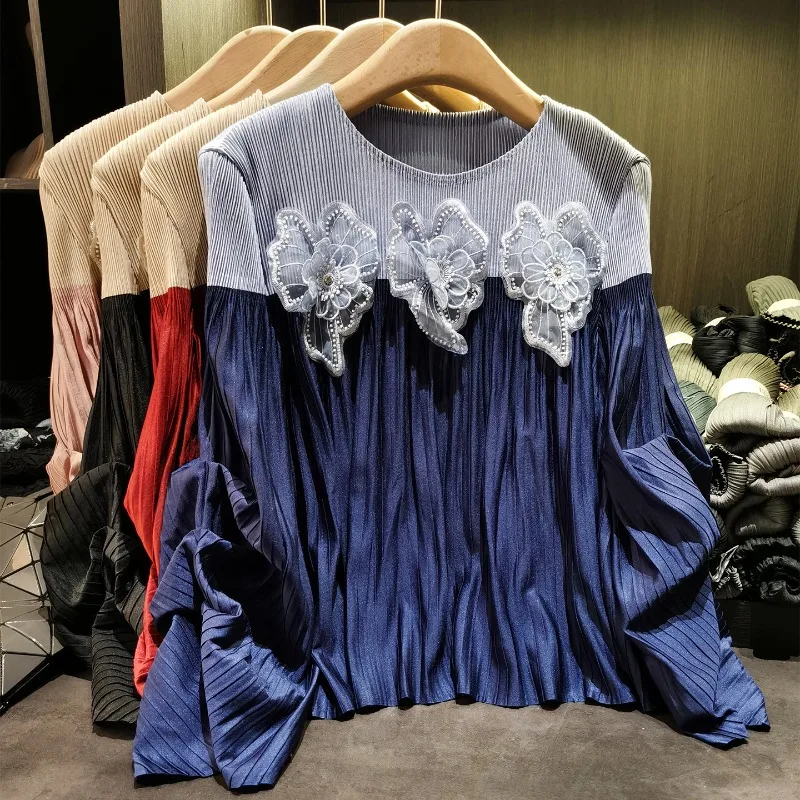 Miyake Lace Splicing Pleated Top 2026 Spring New Commuter Round Neck Loose Lantern Sleeve T-shirt Large Size Stretch Women's
Miyake Lace Splicing Pleated Top 2026 Spring New Commuter Round Neck Loose Lantern Sleeve T-shirt Large Size Stretch Women's