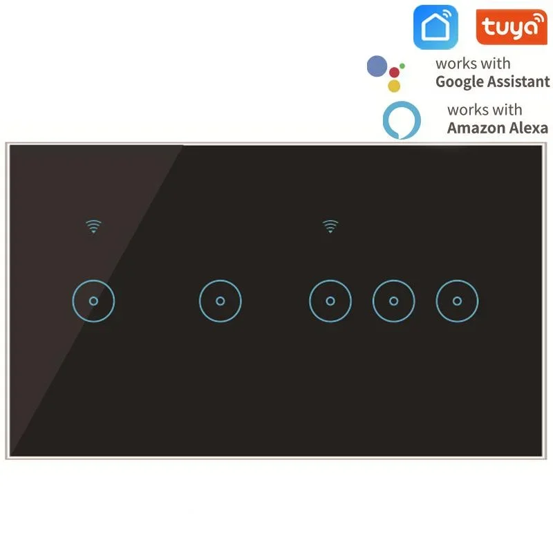 Smart Home WiFi Smart Touch Switch 5 Gang ,90-240VAC Tuya/Ewelink WIFI Switch,Support Alexa/Google Home Voice Control
Smart Home WiFi Smart Touch Switch 5 Gang ,90-240VAC Tuya/Ewelink WIFI Switch,Support Alexa/Google Home Voice Control