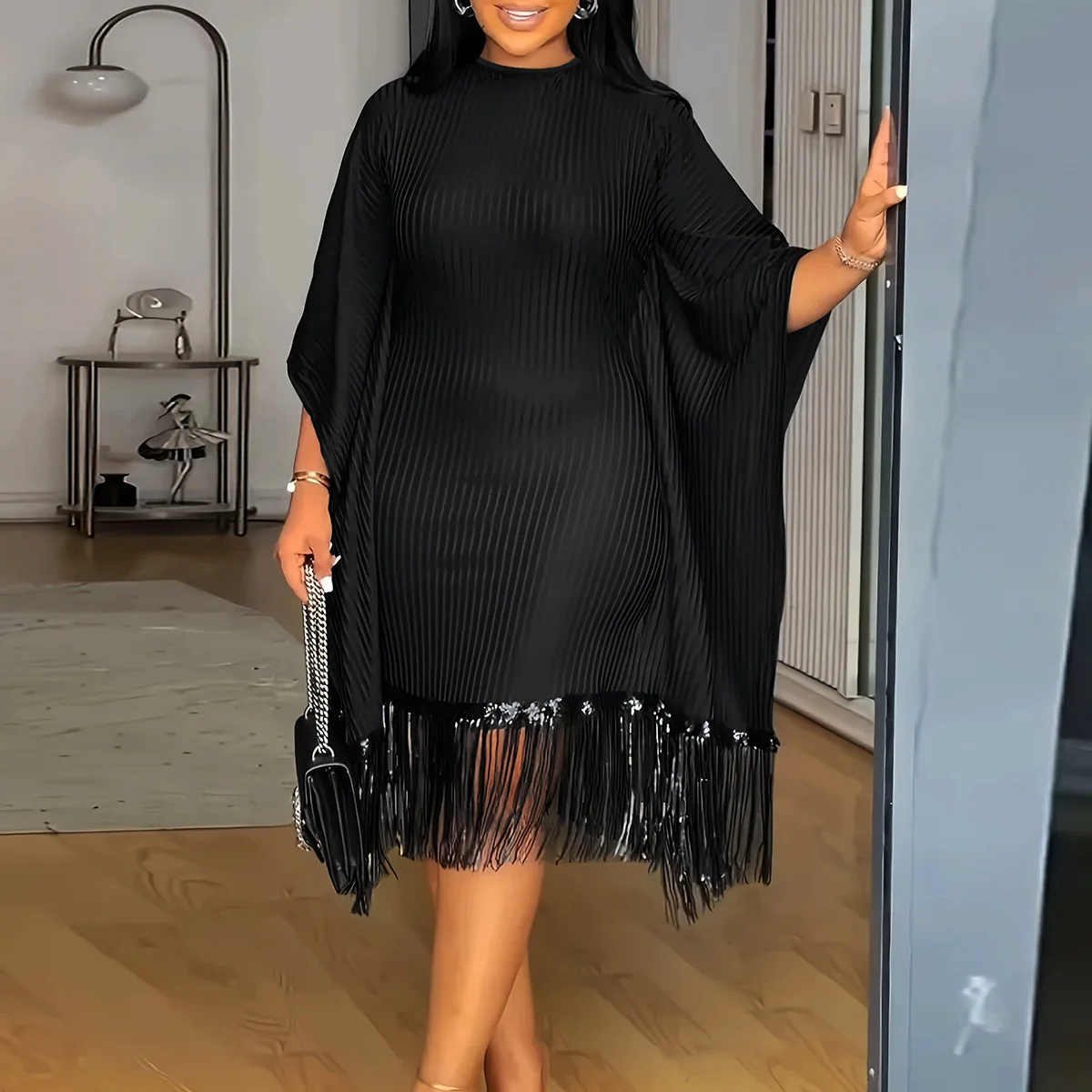 mid Autumn women's Spring length and fashionable and elegant plus size patchwork tassel dress
mid Autumn women's Spring length and fashionable and elegant plus size patchwork tassel dress