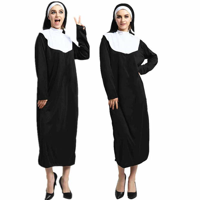 Костюм на Хэллоуин, женский костюм монахини, традиционный черный халат для взрослых, сестры, религиозные костюмы, костюмы для косплея на Хэллоуин для женщин
Костюм на Хэллоуин, женский костюм монахини, традиционный черный халат для взрослых, сестры, религиозные костюмы, костюмы для косплея на Хэллоуин для женщин