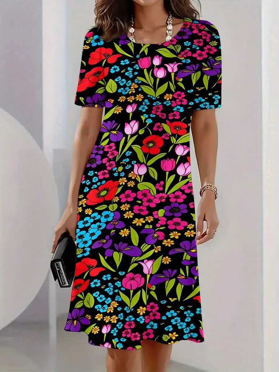 Floral Print Women Short Sleeve Midi Dress Round Neck Colorful Spring Summer Casual Party
Floral Print Women Short Sleeve Midi Dress Round Neck Colorful Spring Summer Casual Party
