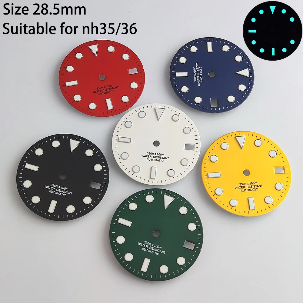 Циферблат часов с одним календарем диаметром 28,5 мм, синий, зеленый, светящийся циферблат для NH 35/NH36, аксессуары для часового механизма, детали
Циферблат часов с одним календарем диаметром 28,5 мм, синий, зеленый, светящийся циферблат для NH 35/NH36, аксессуары для часового механизма, детали