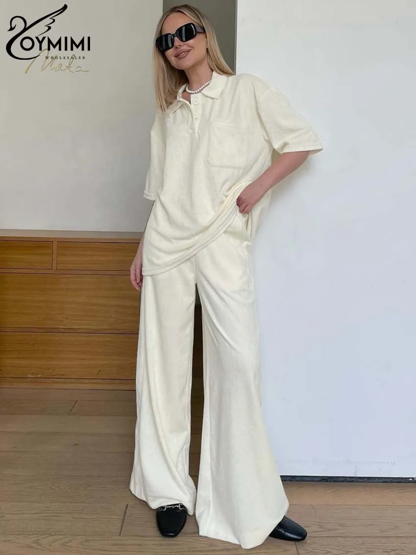 Oymimi Fashion Beige Two Piece Set For Women Elegant Lapel Button Half Sleeve Pockets Tops And High Waist Full Length Pants Sets
Oymimi Fashion Beige Two Piece Set For Women Elegant Lapel Button Half Sleeve Pockets Tops And High Waist Full Length Pants Sets