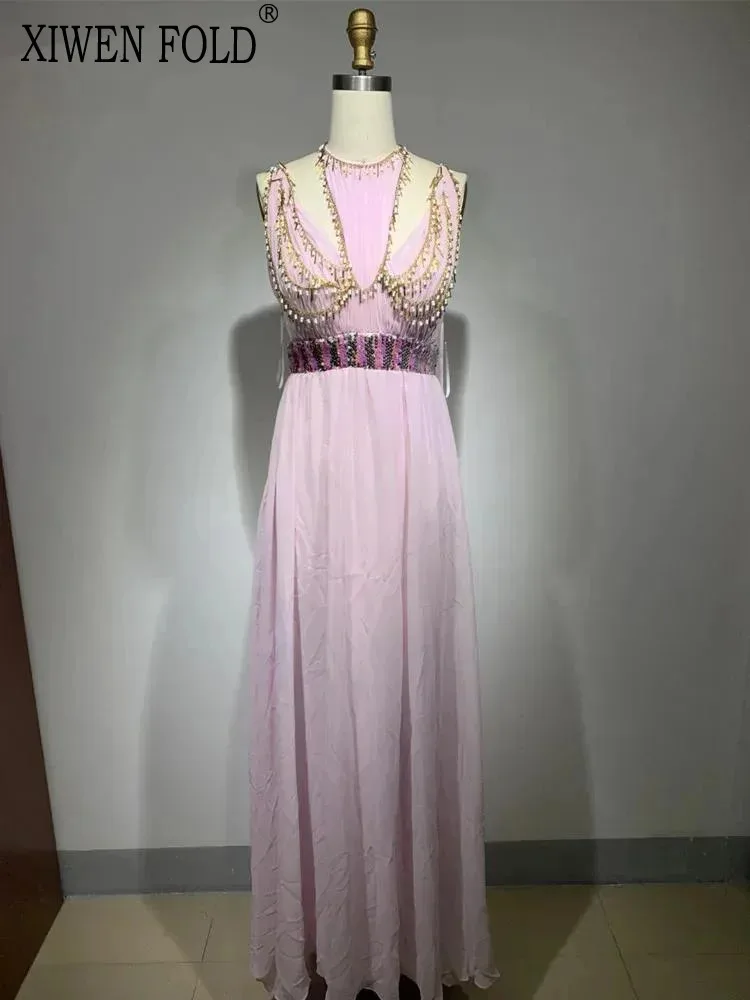 XIWEN Solid Diamonds Mesh Splice Women's Dress Round Neck Sleeveless High Waist Elegant Dress Female Autumn 2024 New XF3177
XIWEN Solid Diamonds Mesh Splice Women's Dress Round Neck Sleeveless High Waist Elegant Dress Female Autumn 2024 New XF3177