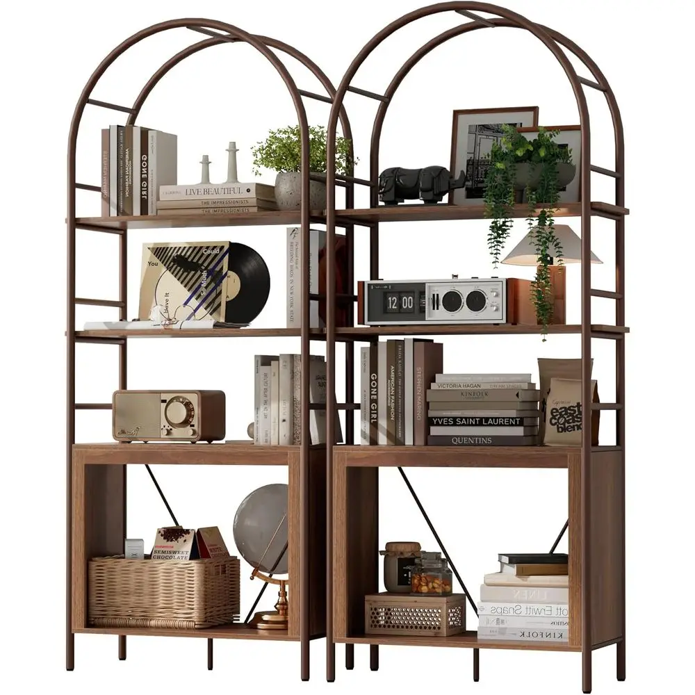 5-Tier Arched Tall Bookshelf with Storage, Metal Frame, Suitable for Living Room or Office, Brown, 2-Piece Set
5-Tier Arched Tall Bookshelf with Storage, Metal Frame, Suitable for Living Room or Office, Brown, 2-Piece Set
