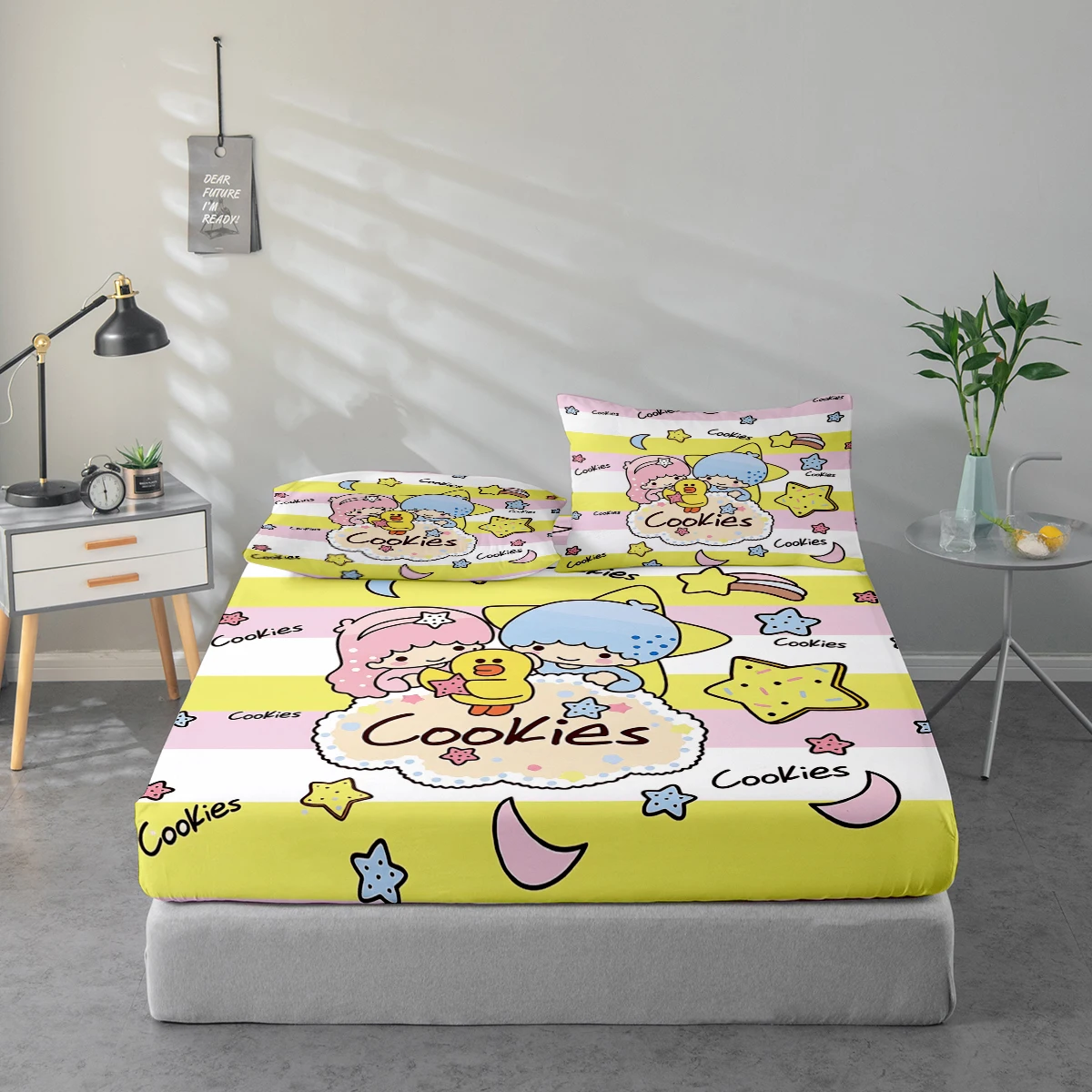 3-Piece High-Definition Digital Print Bed Sheet Set, Kuromi and My Melody Cartoon Cookie and Star Pattern Bed Sheet Set, Large Floral Print Bed Sheet Set, Includes 1 Fitted Sheet + 1/2 Pillowcase, Suitable for Bedroom, Guest Room, Home Decoration, Polyest
3-Piece High-Definition Digital Print Bed Sheet Set, Kuromi and My Melody Cartoon Cookie and Star Pattern Bed Sheet Set, Large Floral Print Bed Sheet Set, Includes 1 Fitted Sheet + 1/2 Pillowcase, Suitable for Bedroom, Guest Room, Home Decoration, Polyest