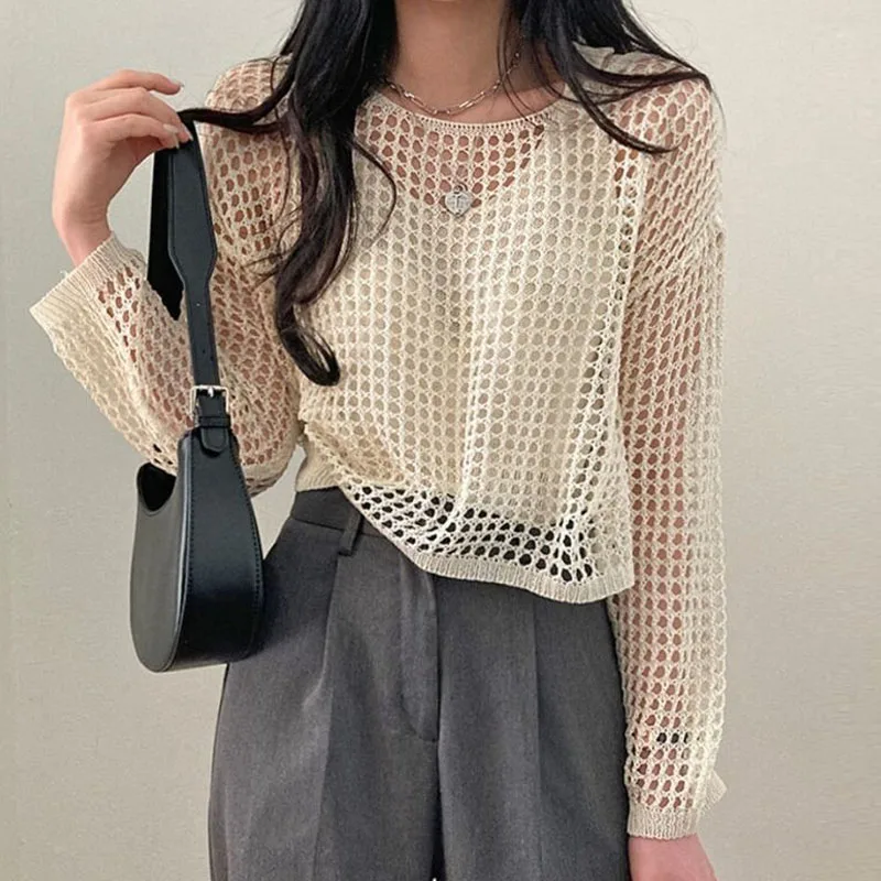 Knitted Sweater Women Pullovers New Summer Long Sleeve O-Neck Hollow Out Knit Sweater Pullover Women Tops Sueter Feminino Q5984
Knitted Sweater Women Pullovers New Summer Long Sleeve O-Neck Hollow Out Knit Sweater Pullover Women Tops Sueter Feminino Q5984