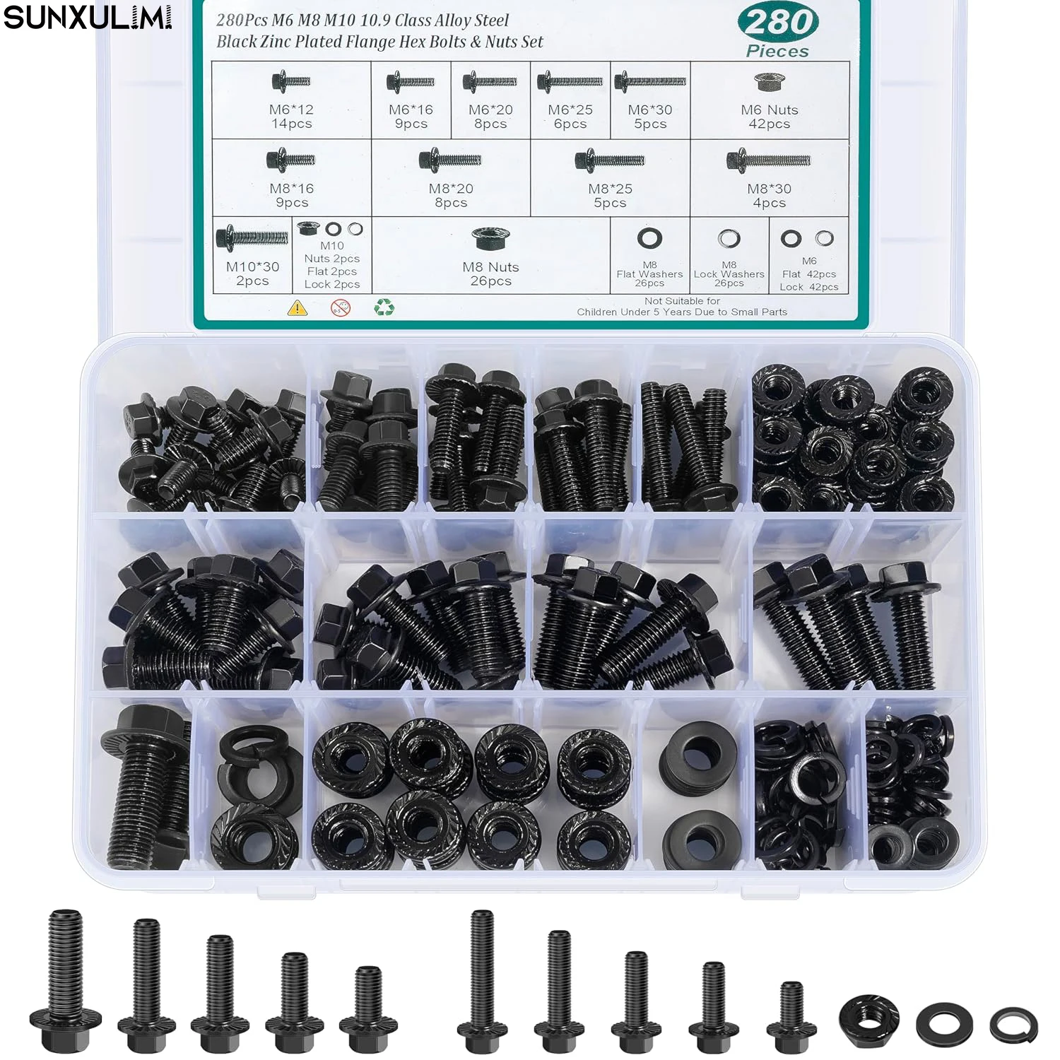 280 PCS Heavy-duty Hexagon Flange Bolts and Nuts Kit in M6, M8, M10 Sizes, 10.9 Grade Alloy Steel Metric Bolt Set with Storage B
280 PCS Heavy-duty Hexagon Flange Bolts and Nuts Kit in M6, M8, M10 Sizes, 10.9 Grade Alloy Steel Metric Bolt Set with Storage B