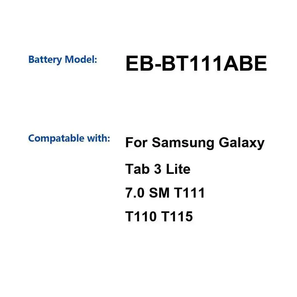 Reliable Power Supply For Samsung Galaxy Tab 3 Lite 7.0 SM T111 T110 T115 Fast Charging EB-BT111ABE Tablet Battery 3600Mah
Reliable Power Supply For Samsung Galaxy Tab 3 Lite 7.0 SM T111 T110 T115 Fast Charging EB-BT111ABE Tablet Battery 3600Mah