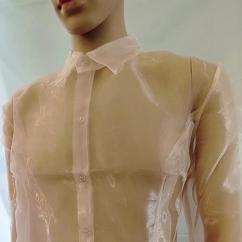 Light Pink Sexy See Through Men Organza Glossy Shirt Pant Set Women Slim Sheer Long Sleeve Top Trousers Erotic Uniform COS Party
Light Pink Sexy See Through Men Organza Glossy Shirt Pant Set Women Slim Sheer Long Sleeve Top Trousers Erotic Uniform COS Party