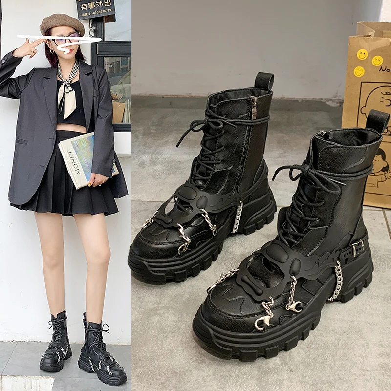 Women Shoes Platform Boots Punk Gothic for Women Combat Boots Ladies Black Metal Button Woman Motorcycle Mid-calf Boots Autumn
Women Shoes Platform Boots Punk Gothic for Women Combat Boots Ladies Black Metal Button Woman Motorcycle Mid-calf Boots Autumn