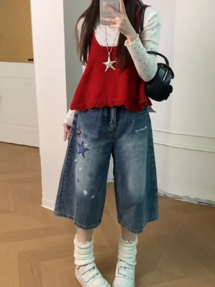 Sweet Cool Spicy Star Embroidery Denim Shorts Women's Summer Loose Slim Straight Leg Wide Leg Mid-Length Casual Jeans
Sweet Cool Spicy Star Embroidery Denim Shorts Women's Summer Loose Slim Straight Leg Wide Leg Mid-Length Casual Jeans