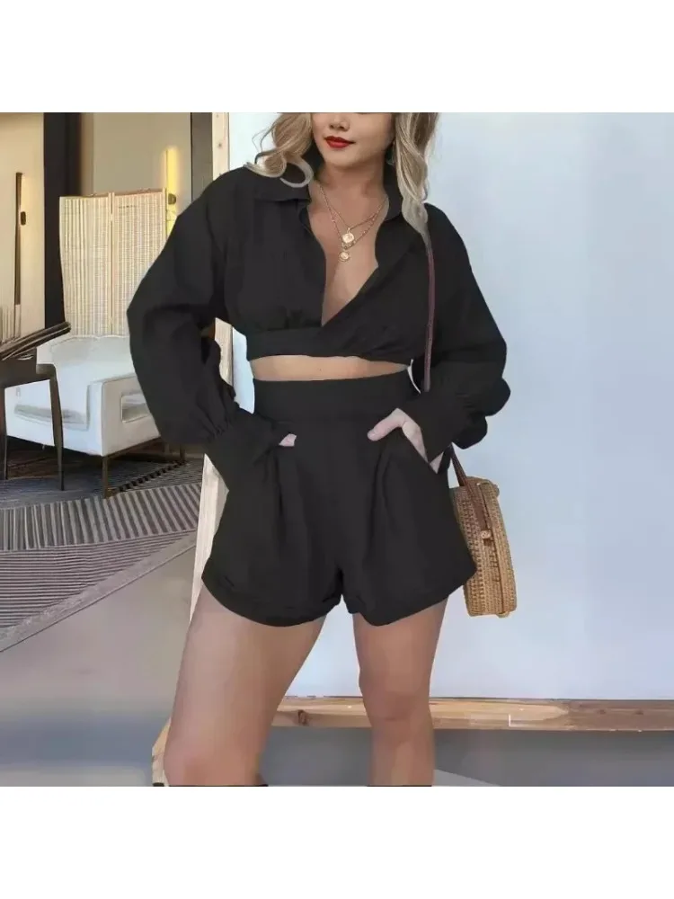 Summer Women's Fashion Deep V Long Sleeve Denim Shirt & Sexy Shorts Set Temperament Commuting Female Casual Short Pants Outfit
Summer Women's Fashion Deep V Long Sleeve Denim Shirt & Sexy Shorts Set Temperament Commuting Female Casual Short Pants Outfit