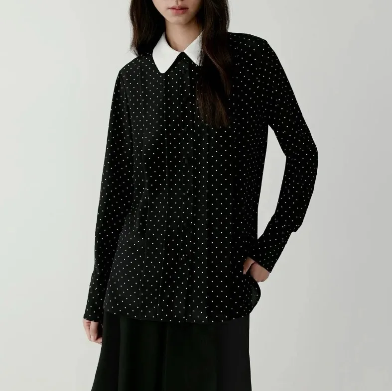 Dave&di Spring And Summer New Skin Friendly Black Polka Dot Cardigan Shirt With Collar And Long Sleeved Top Woman Clothes Shirts
Dave&di Spring And Summer New Skin Friendly Black Polka Dot Cardigan Shirt With Collar And Long Sleeved Top Woman Clothes Shirts
