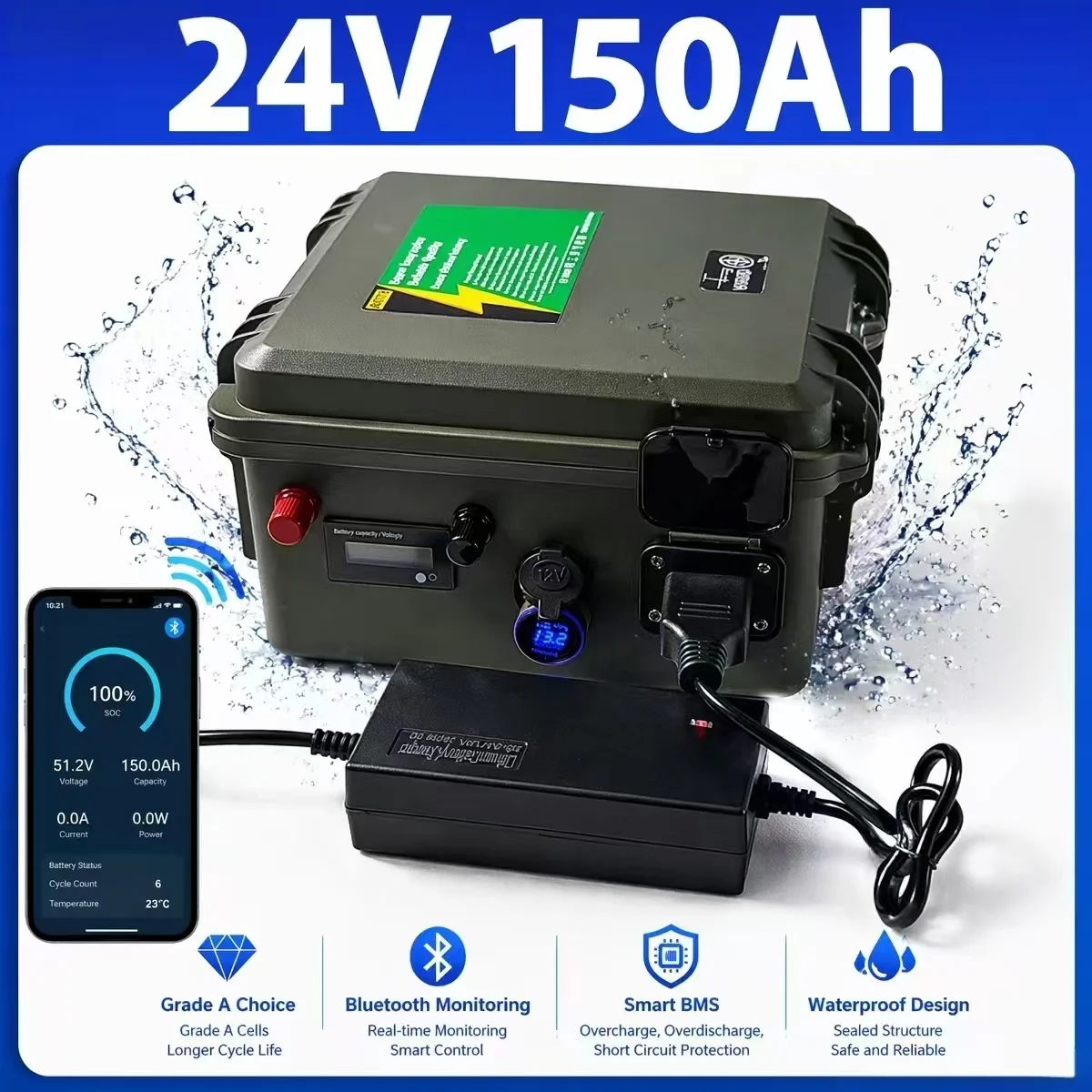 24V 150Ah waterproof 24V 120AH Lithium ion battery 24V 130Ah li-ion for EV scooter golf cart UPS backup power +10A Charger
24V 150Ah waterproof 24V 120AH Lithium ion battery 24V 130Ah li-ion for EV scooter golf cart UPS backup power +10A Charger