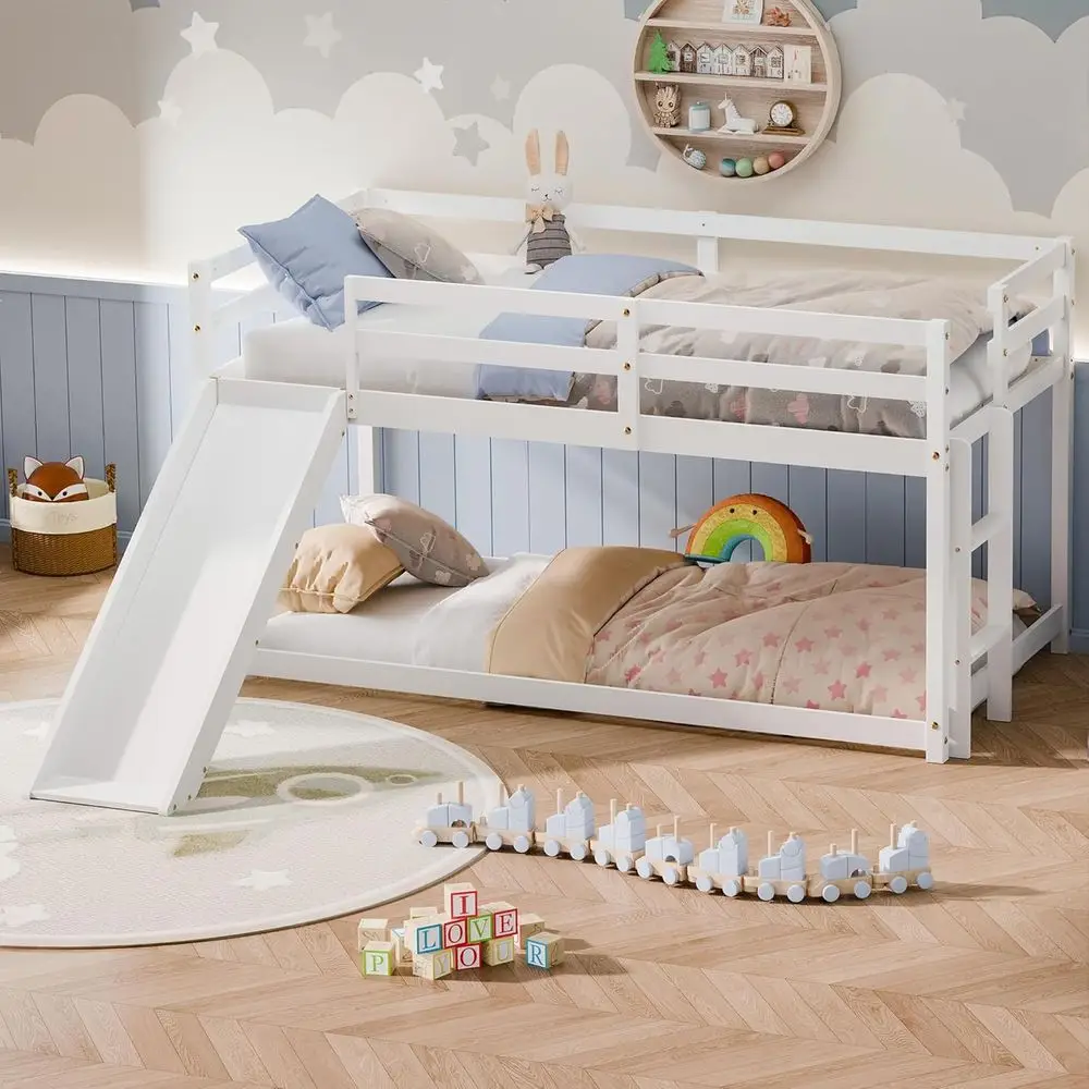 Twin Size Kids Bunk Bed with Slide, Ladder, and Storage - White, Safe Guardrails for Toddlers
Twin Size Kids Bunk Bed with Slide, Ladder, and Storage - White, Safe Guardrails for Toddlers