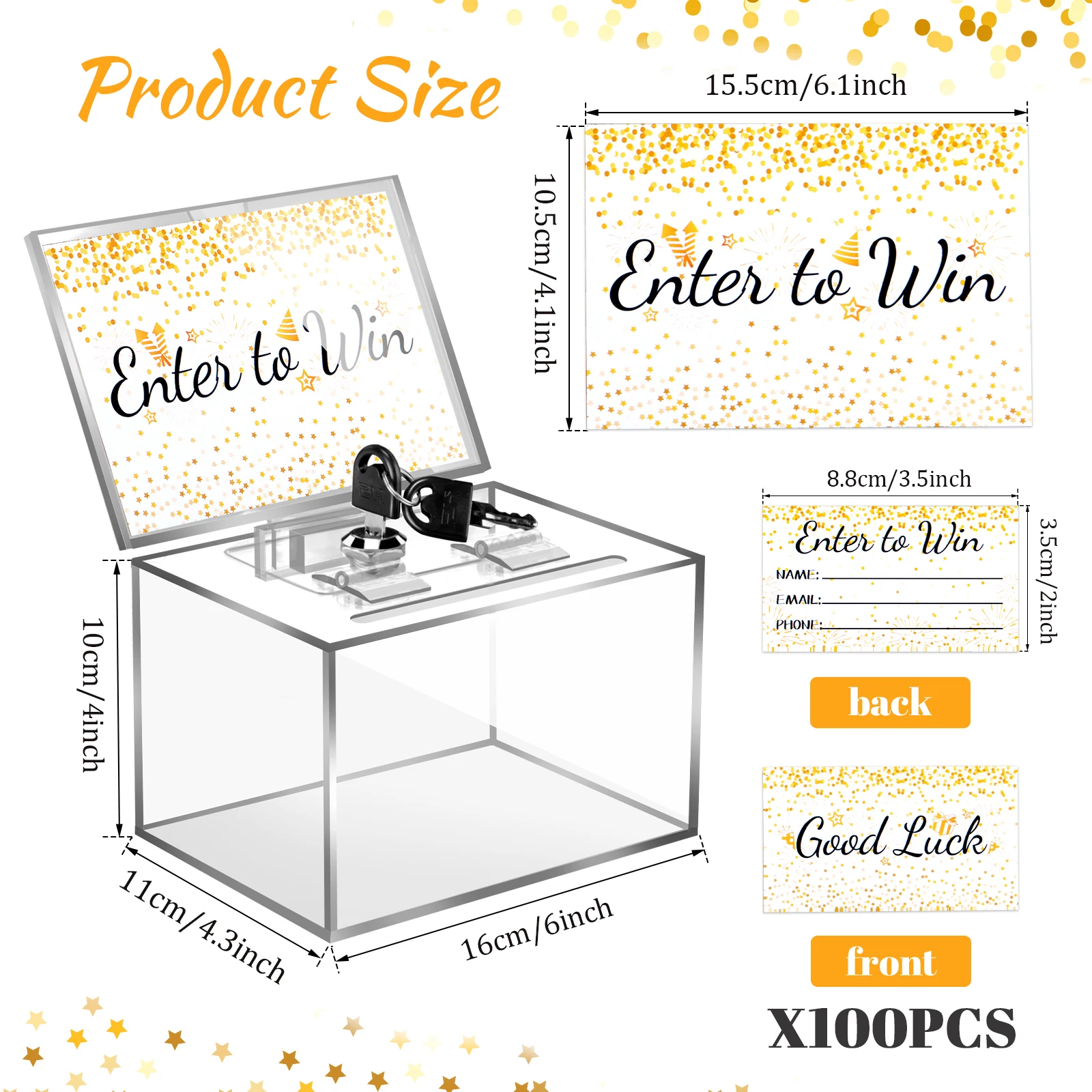 Acrylic Ballot Box Lock with 2 Keys Transparent Trading Ballot Lottery Boxes Messenge Sign Holder Portable for Classroom Office
Acrylic Ballot Box Lock with 2 Keys Transparent Trading Ballot Lottery Boxes Messenge Sign Holder Portable for Classroom Office