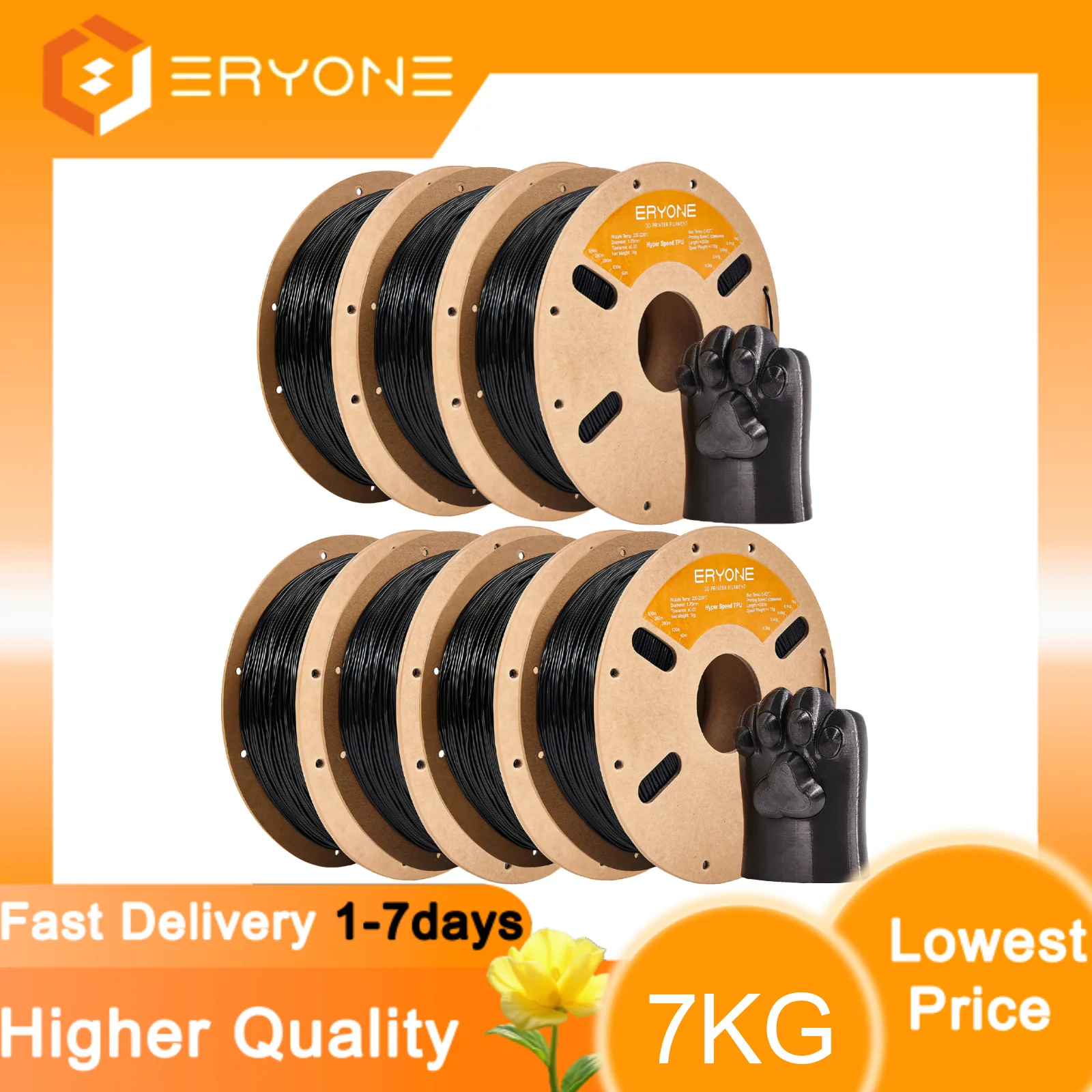 ERYONE Hyper Speed TPU Filament High Speed TPU Filament Flexible Soft 3D Printer Filament Fast Printing