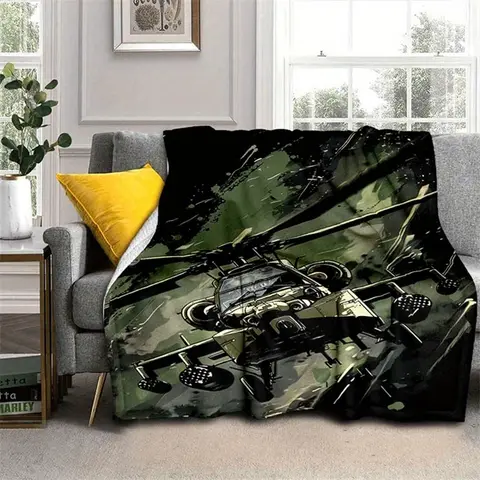 AH-64 Attack Helicopter Throw Blanket, Military Theme Soft Decorative Cover for Sofa Bed Office Camping & Travel