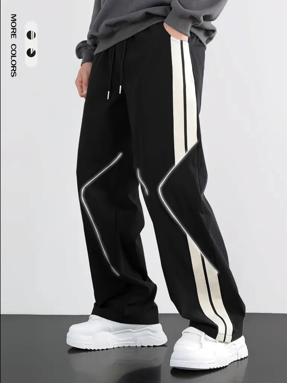 Men's Street Style Wide-Leg Casual Pants: Spliced Color-Block Stripe Sporty Trousers
Men's Street Style Wide-Leg Casual Pants: Spliced Color-Block Stripe Sporty Trousers