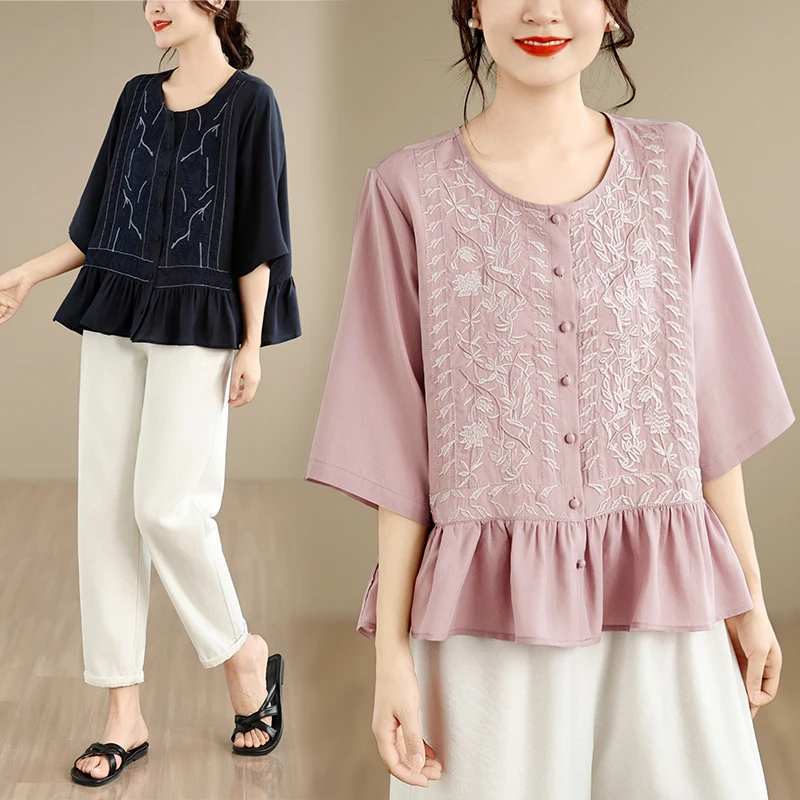 plus Size Embroidered Shirt Women's Fashionable Luxury Feel Summer New Arrival Commute Style round Neck Long Sleeve Blouse
plus Size Embroidered Shirt Women's Fashionable Luxury Feel Summer New Arrival Commute Style round Neck Long Sleeve Blouse