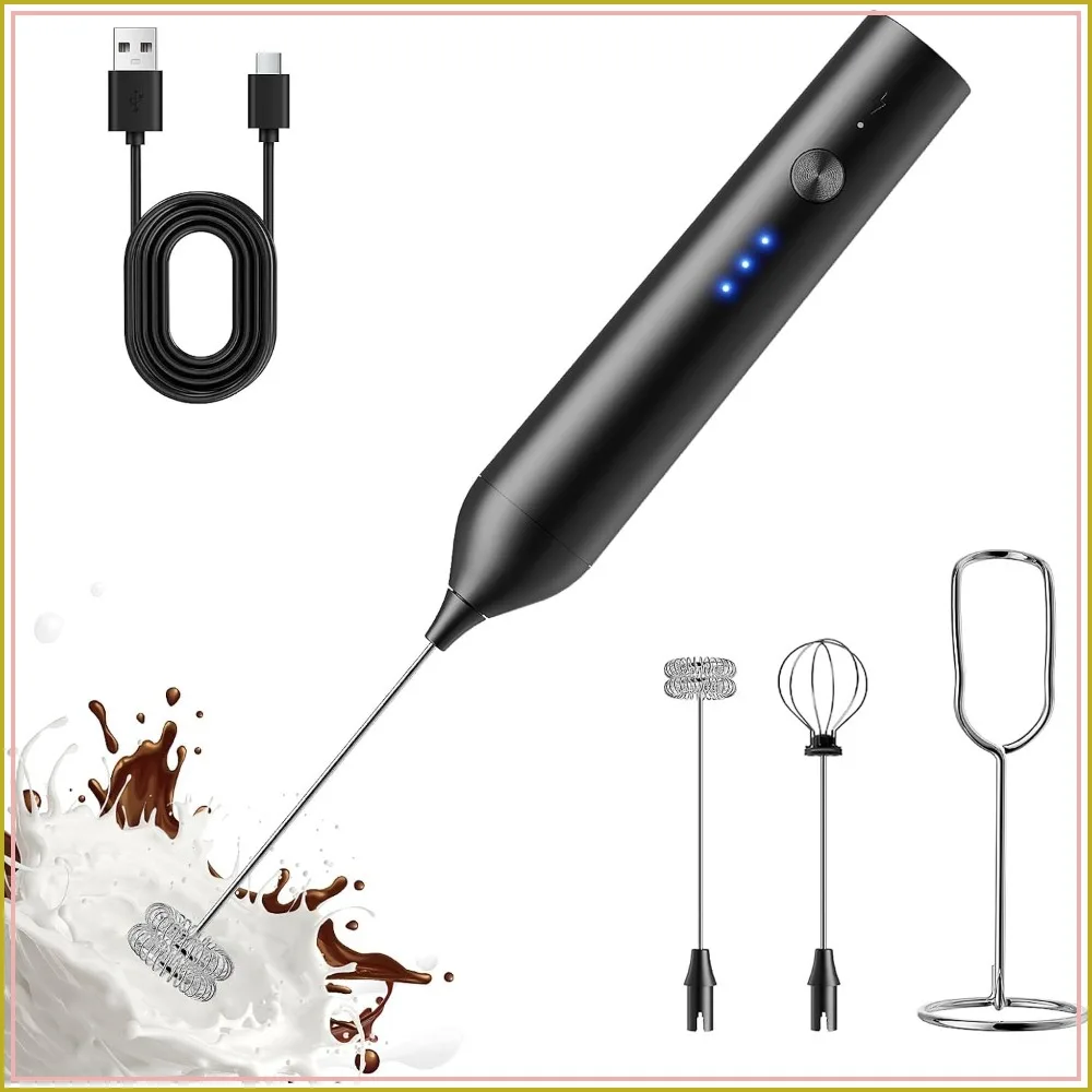Rechargeable Milk Frother with Stand, Electric Handheld Foam Maker, Detachable Stainless Steel Whisk for Latte, Cappuccino, Hot Chocolate, Black
Rechargeable Milk Frother with Stand, Electric Handheld Foam Maker, Detachable Stainless Steel Whisk for Latte, Cappuccino, Hot Chocolate, Black
