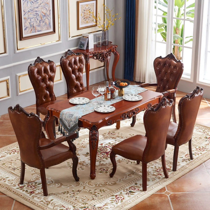 American country old solid wood carving flower dining table and chair assembly rectangular European retro home dining table and
American country old solid wood carving flower dining table and chair assembly rectangular European retro home dining table and