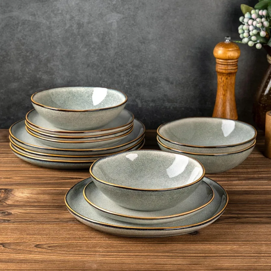 Ceramic Dinnerware SetsHandmade Reactive Glaze Stoneware Plates and Bowls Sets Highly Chip and Crack Resistant Dishwasher and M
Ceramic Dinnerware SetsHandmade Reactive Glaze Stoneware Plates and Bowls Sets Highly Chip and Crack Resistant Dishwasher and M