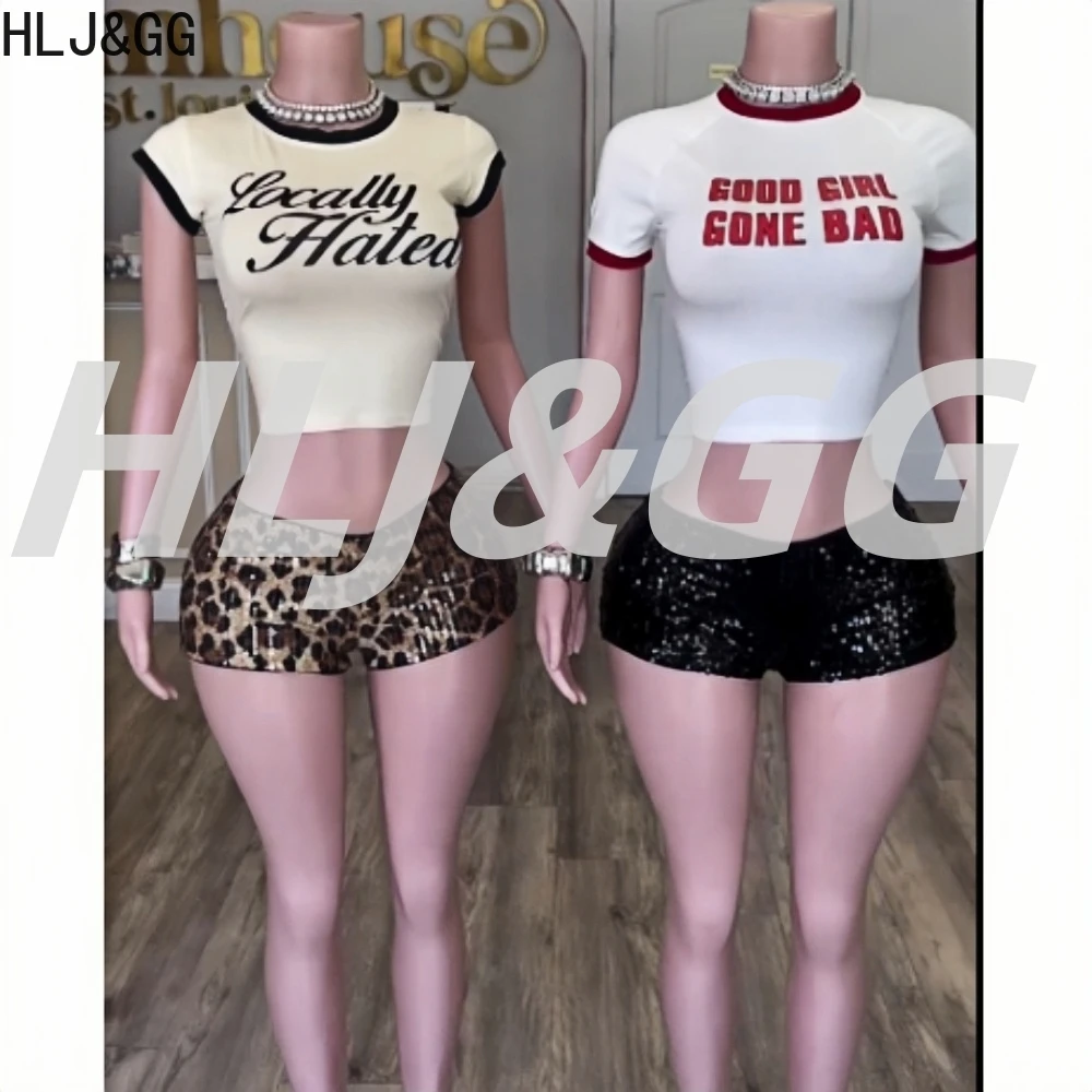 HLJ&GG Summer Y2K Letter Printing Two Piece Sets Women Round Neck Short Sleeve Slim Crop Top And Sequin Shorts Outfit Streetwear
HLJ&GG Summer Y2K Letter Printing Two Piece Sets Women Round Neck Short Sleeve Slim Crop Top And Sequin Shorts Outfit Streetwear