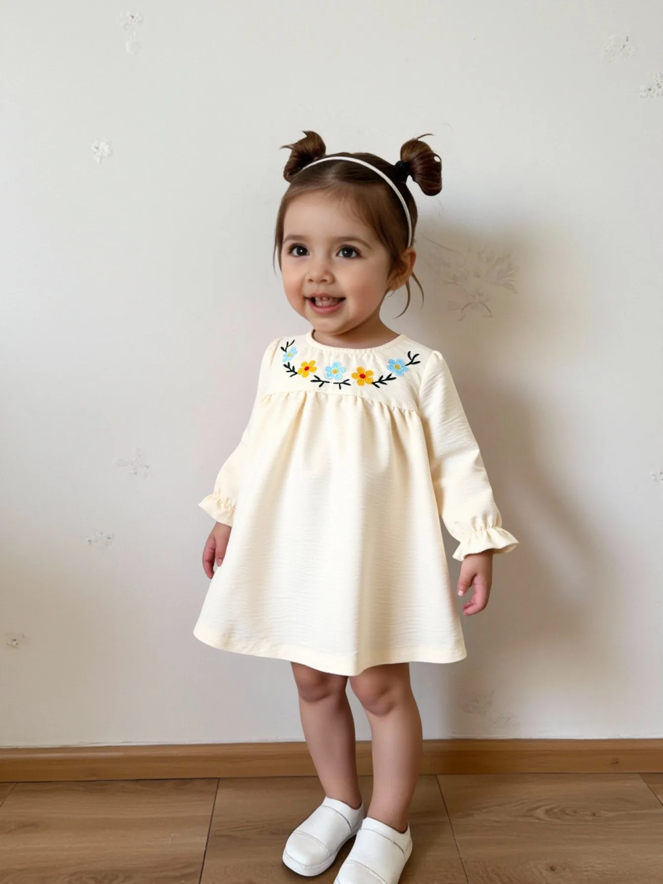 Fashionable casual floral embroidery round neck long sleeve loose version baby girl dress for autumn (excluding hat)
Fashionable casual floral embroidery round neck long sleeve loose version baby girl dress for autumn (excluding hat)