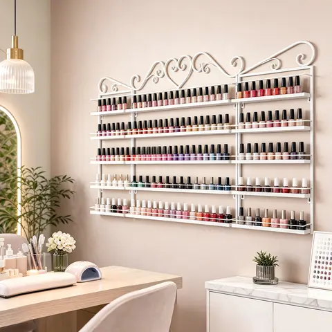Iron Nail Polish Racks 5-Tier Nail Polish Wall Mounted Holder Paint Organizer Storage Rack Clear Hanging Nail Polish Shelf
