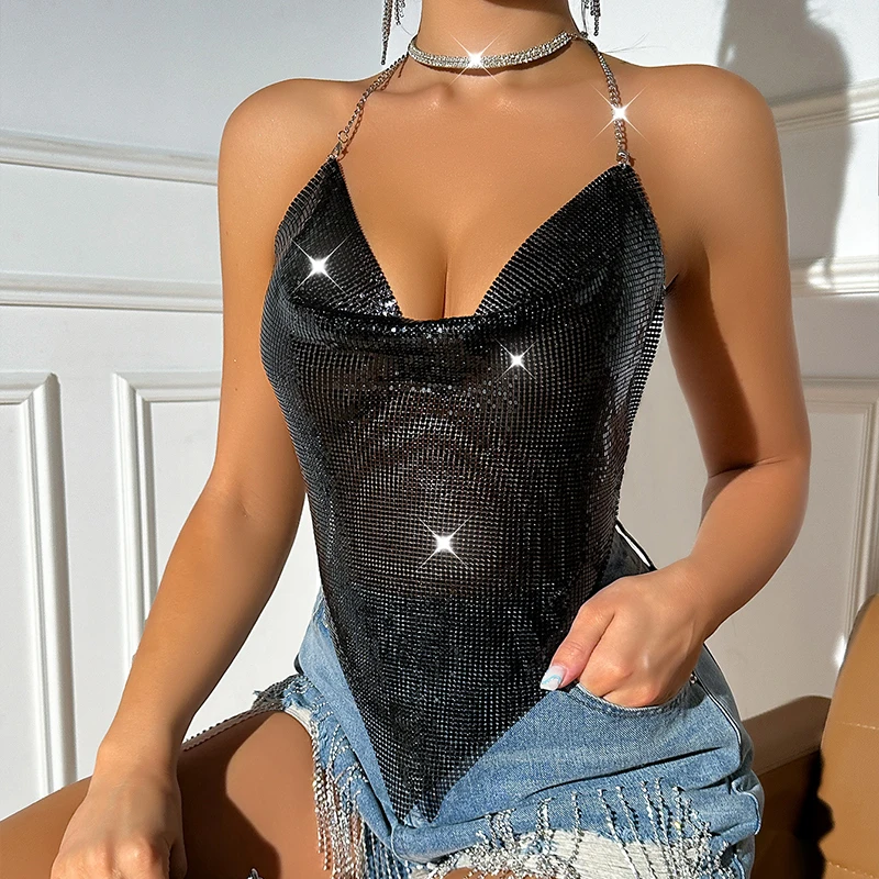 American Women's Sexy Metal Sequined Backless Tank Top - Glitter Beach Club Party Wear Chain Detail Nightclub Deep V-Neck Camis
American Women's Sexy Metal Sequined Backless Tank Top - Glitter Beach Club Party Wear Chain Detail Nightclub Deep V-Neck Camis