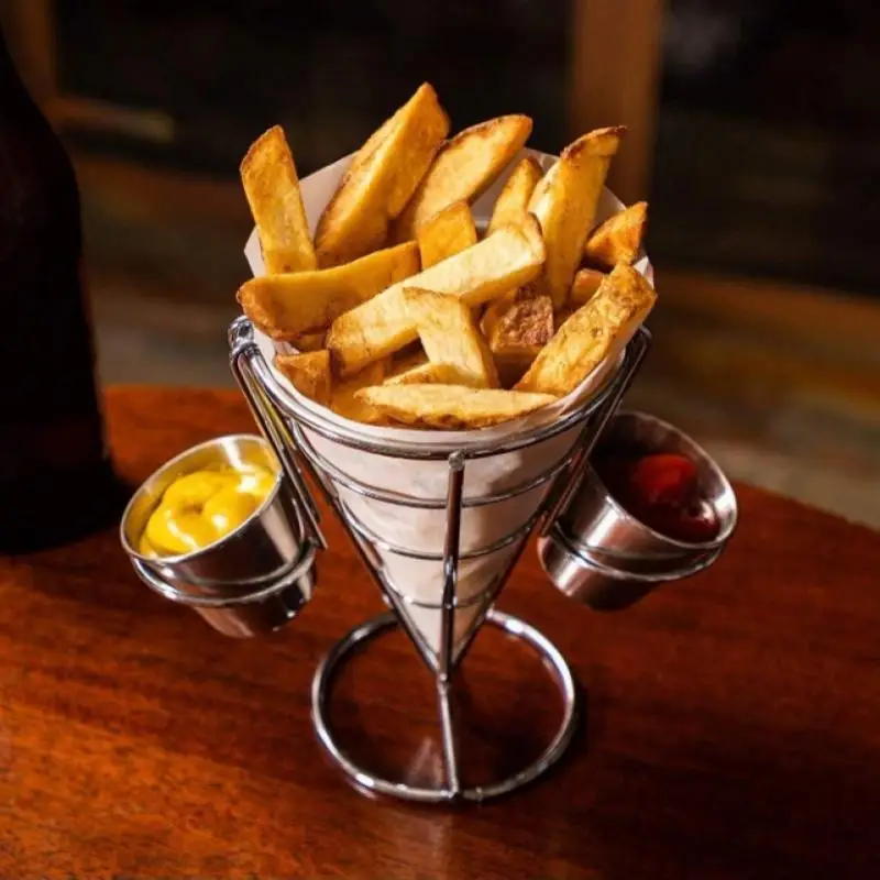 French Fries Stand With Sauce-Hopper Set Rust-proof Metal Chip Cup Holder Fried Chicken Display Rack Basket Party Kitchen Supply
French Fries Stand With Sauce-Hopper Set Rust-proof Metal Chip Cup Holder Fried Chicken Display Rack Basket Party Kitchen Supply