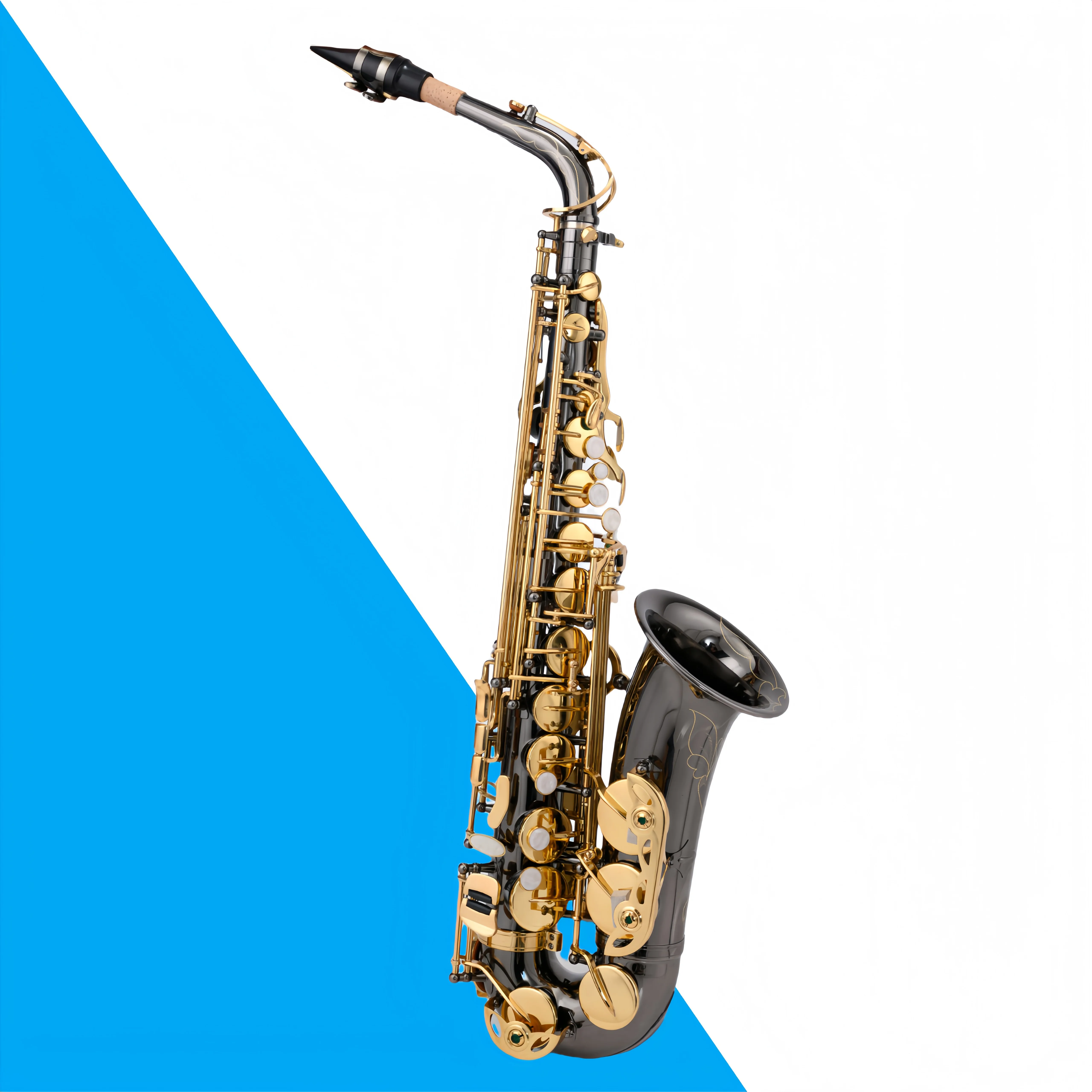 Factory Wholesale Alto Saxophone Black Nickel Body with Black Tube and Golden Button E Tuning Eb Tone
Factory Wholesale Alto Saxophone Black Nickel Body with Black Tube and Golden Button E Tuning Eb Tone