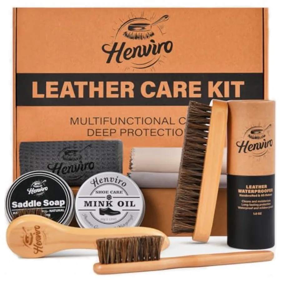 Leather Boot Care Kit Mink Oil, Saddle Soap, Waterproofing Wax, Shoe Brush, Leather Cleaner and Conditioner Kit
Leather Boot Care Kit Mink Oil, Saddle Soap, Waterproofing Wax, Shoe Brush, Leather Cleaner and Conditioner Kit