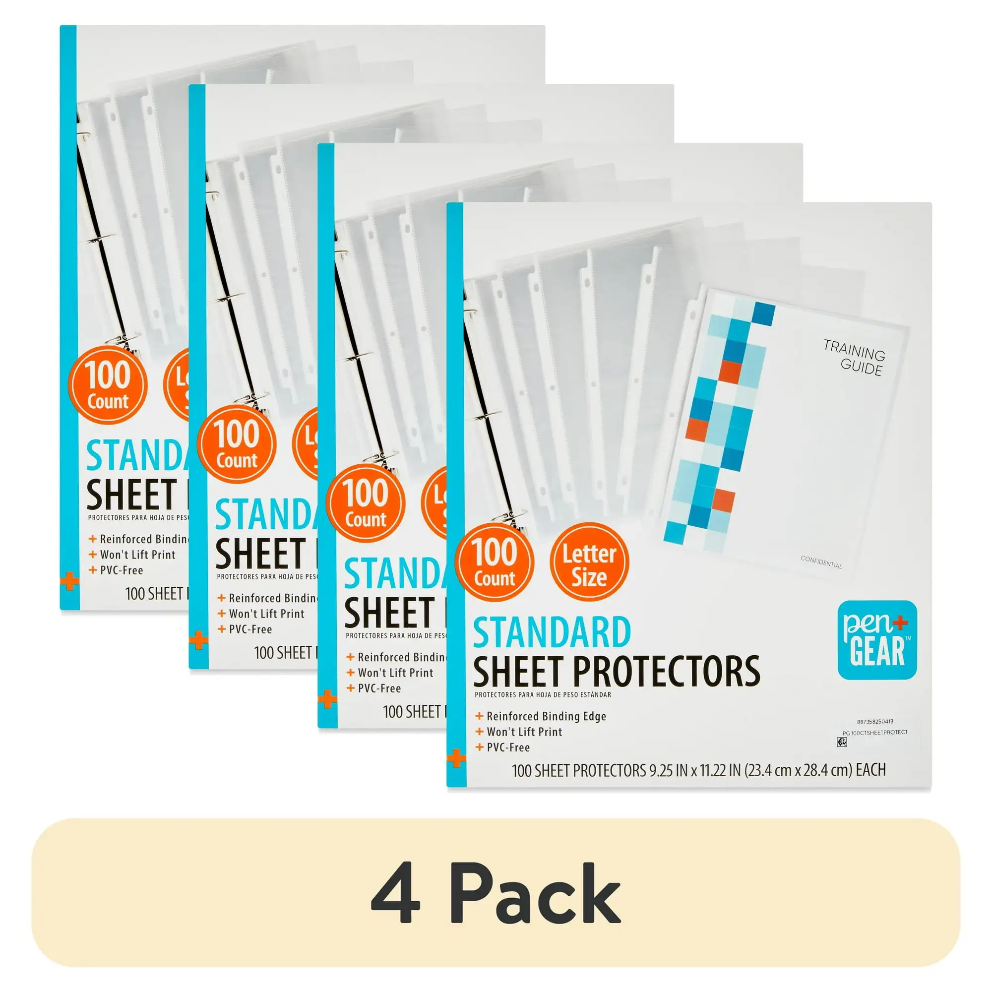 (4 pack) Pen+Gear Standard Sheet Protectors, 100 Count, Clear, Polypropylene, 8.5" x 11" (Model 25041)
(4 pack) Pen+Gear Standard Sheet Protectors, 100 Count, Clear, Polypropylene, 8.5" x 11" (Model 25041)
