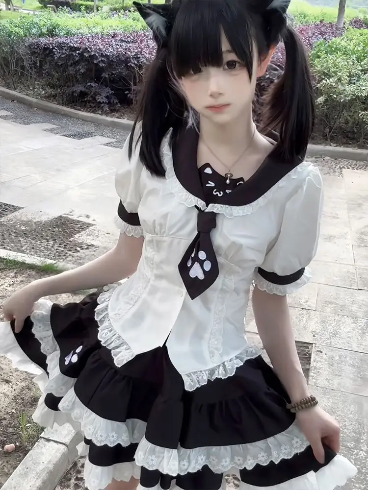 Japanese Jk Sweet College Style 2 Piece Set Women Cute Navy Collar Tops + Lace Fluffy Skirt New Print Harajuku Summer Suit
Japanese Jk Sweet College Style 2 Piece Set Women Cute Navy Collar Tops + Lace Fluffy Skirt New Print Harajuku Summer Suit