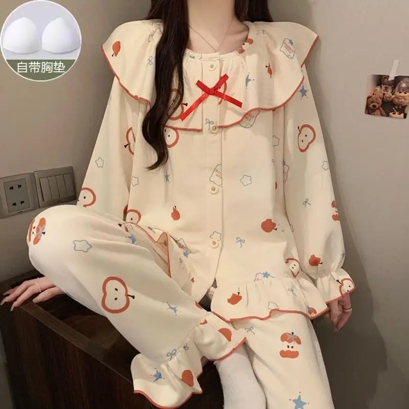 New Hot Padded Bra Pajamas Set Air Cotton Women Homewear Spring Autumn Thickened Layered Long Sleeve Long Pants Sweet Loungewear
New Hot Padded Bra Pajamas Set Air Cotton Women Homewear Spring Autumn Thickened Layered Long Sleeve Long Pants Sweet Loungewear