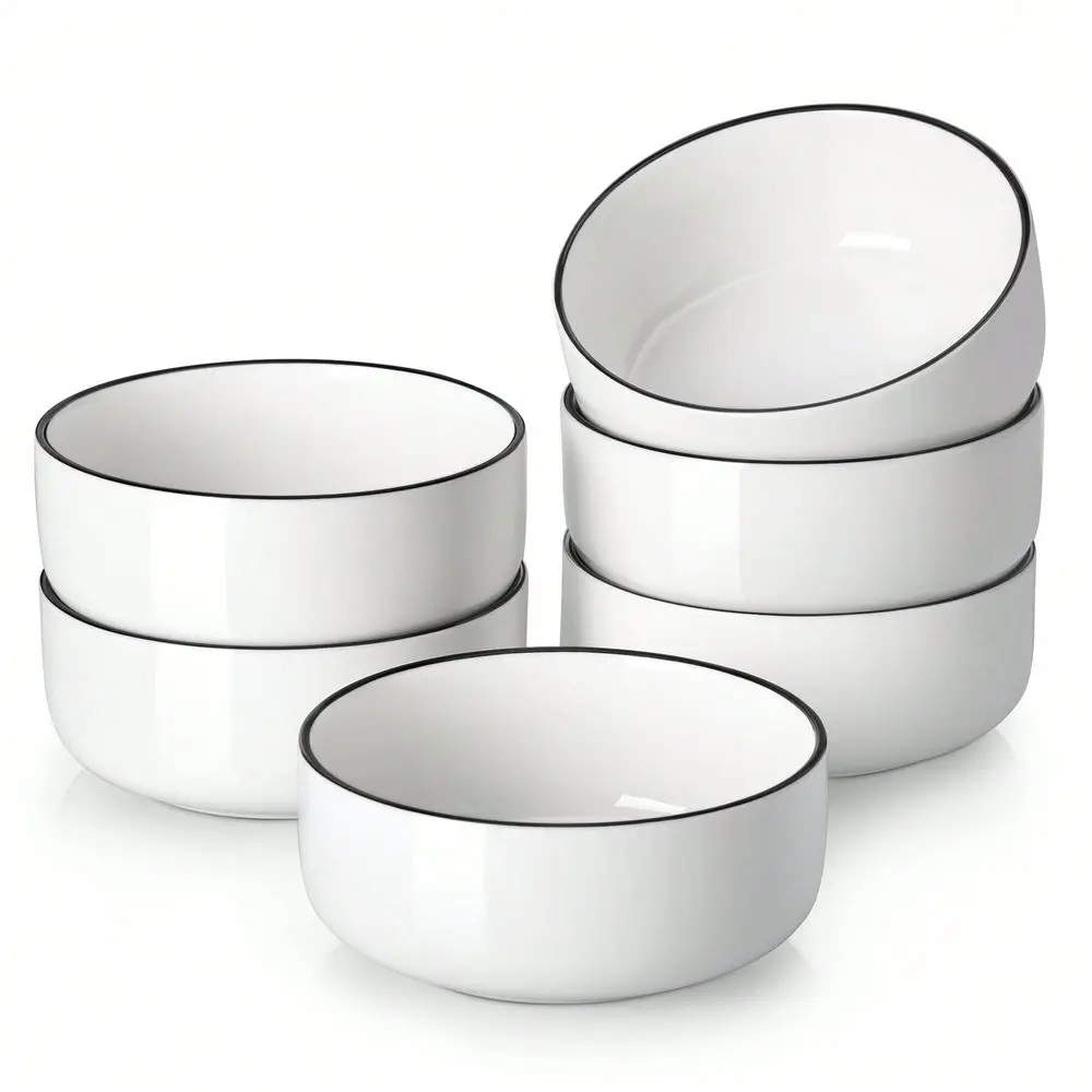 6 Pcs Poreclain Dinnerware Set, Round Bowl, White Porcelain Plate With Black Border, Vertical Edge, Service For 6 Perso
6 Pcs Poreclain Dinnerware Set, Round Bowl, White Porcelain Plate With Black Border, Vertical Edge, Service For 6 Perso