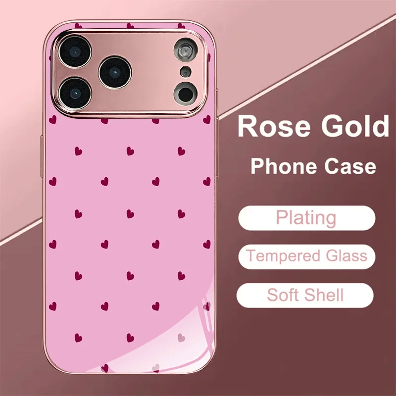 Rose Gold Plated Pink Heart phone case mobile phones for iphone 17 pro max cover Glass for iPhone 17、16、15、14、13、12、pm Pro Plus
Rose Gold Plated Pink Heart phone case mobile phones for iphone 17 pro max cover Glass for iPhone 17、16、15、14、13、12、pm Pro Plus