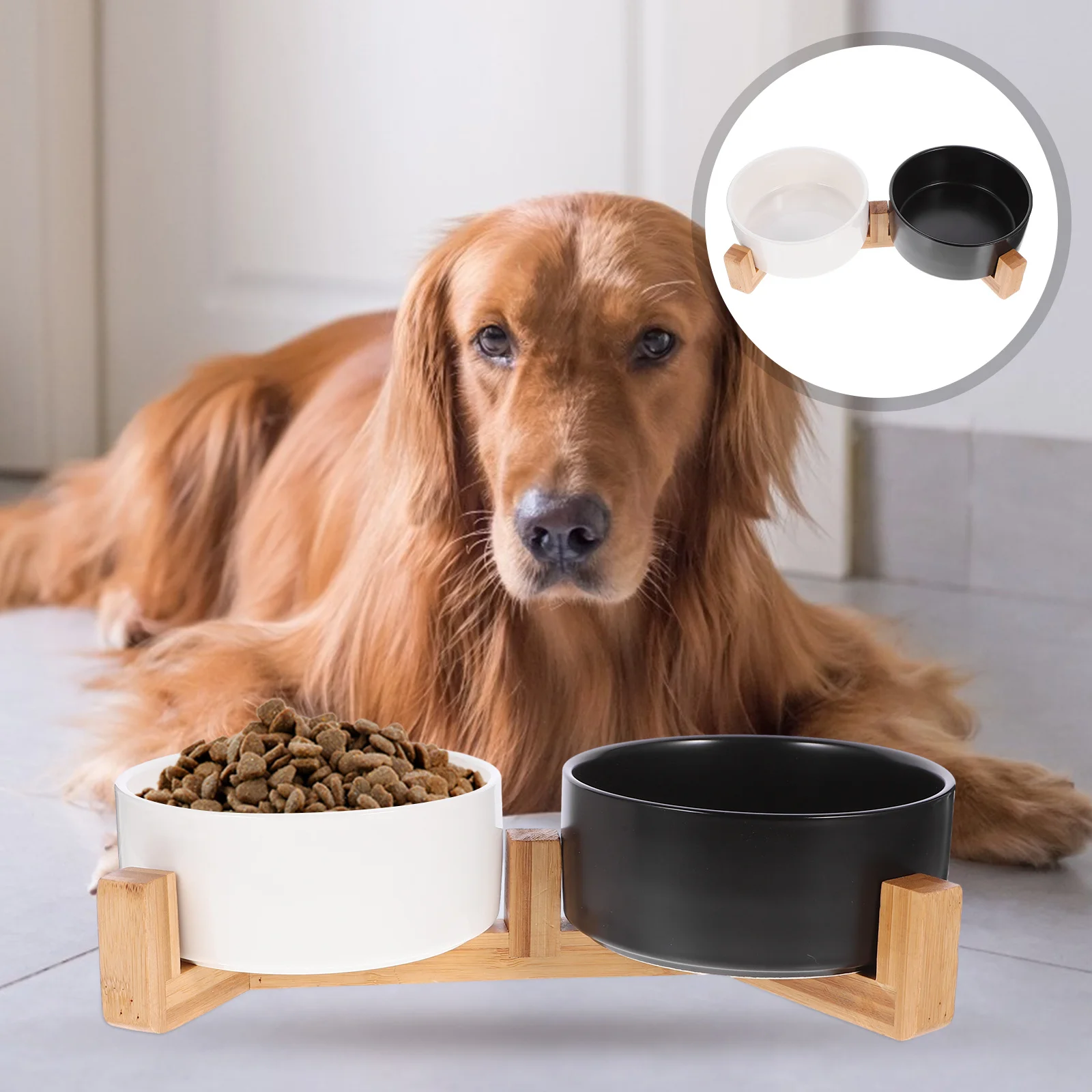 1 Set Of Anti-Slip Ceramic Pet Bowl Wooden Stand Dual Feeding Water Station For Dogs Cats Home Indoor Use Large Capacity Durable
1 Set Of Anti-Slip Ceramic Pet Bowl Wooden Stand Dual Feeding Water Station For Dogs Cats Home Indoor Use Large Capacity Durable