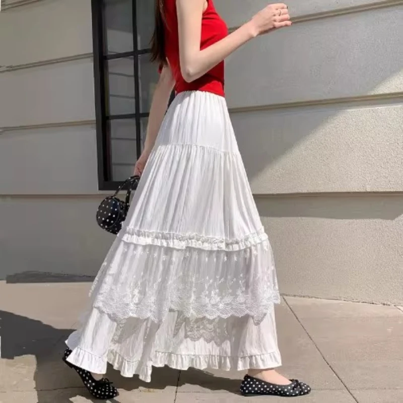 French Style Women High Waisted Ruffles Lace Patchwork White Black A Line Long Skirt , Summer Spring Woman Sweet Ladies Skirts
French Style Women High Waisted Ruffles Lace Patchwork White Black A Line Long Skirt , Summer Spring Woman Sweet Ladies Skirts