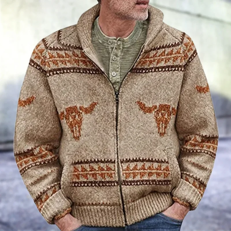 New Men's Clothing Bull's Head Jacquard Zipper Knitted Sweater Jacket Autumn and Winter Thick Needle Sweater Men
New Men's Clothing Bull's Head Jacquard Zipper Knitted Sweater Jacket Autumn and Winter Thick Needle Sweater Men