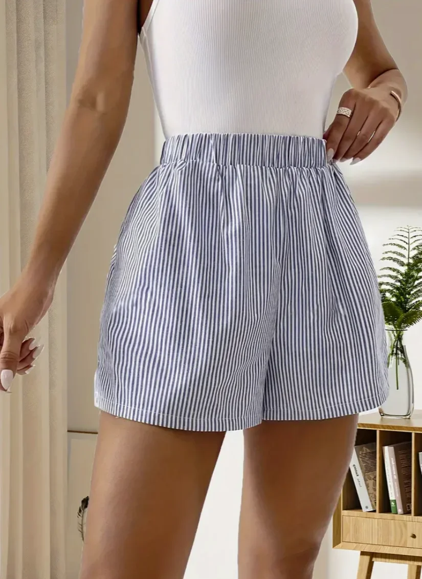 Striped Pattern Elastic Waist Shorts Casual Loose Shorts For Spring Summer Womens Clothing
Striped Pattern Elastic Waist Shorts Casual Loose Shorts For Spring Summer Womens Clothing