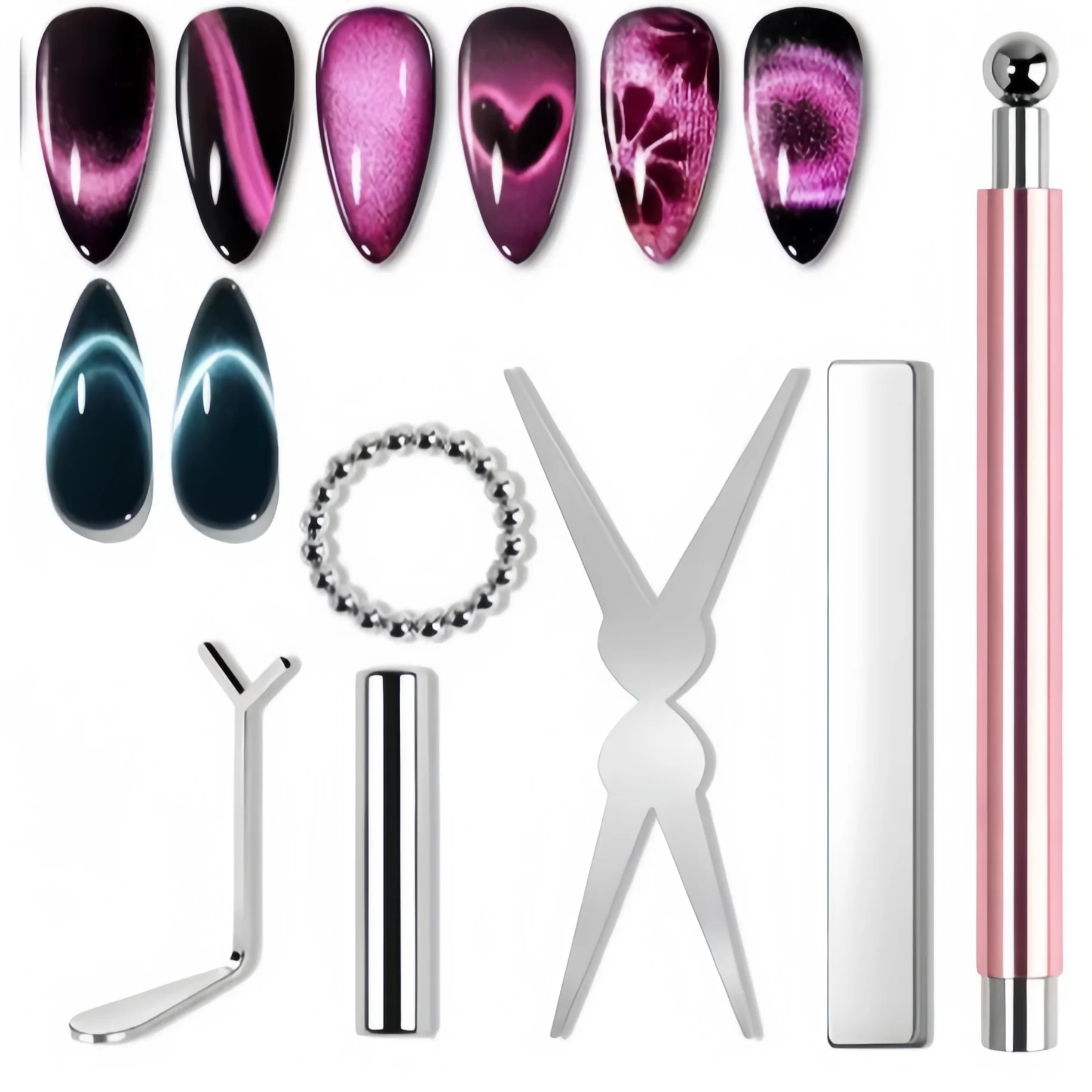 6pcs Cat Eye Nail Magnet Tool Set, French Tips Cat Eye Heart Magnets Nail Magnet Stick Cat Eye Gel Polish Magnets Tools Manicure
6pcs Cat Eye Nail Magnet Tool Set, French Tips Cat Eye Heart Magnets Nail Magnet Stick Cat Eye Gel Polish Magnets Tools Manicure