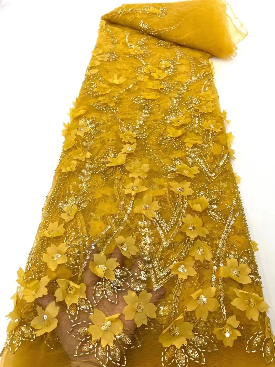 Yellow African 3D Flowers Lace Fabric 2022 French Handmade Beads Lace Fabric With Sequins Nigerian Lace Wedding Fabric FJ2207
Yellow African 3D Flowers Lace Fabric 2022 French Handmade Beads Lace Fabric With Sequins Nigerian Lace Wedding Fabric FJ2207