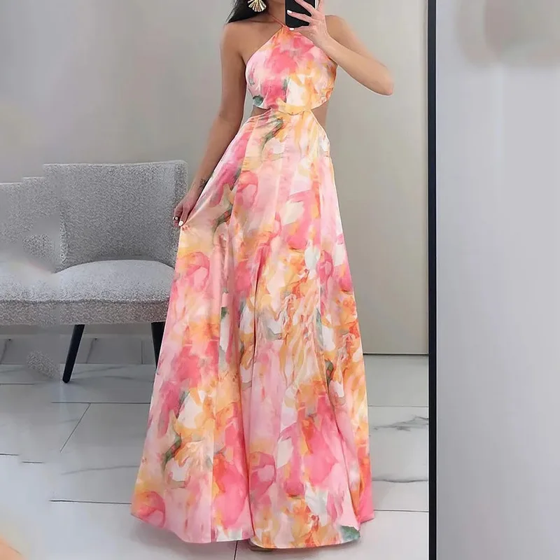 Women Dress Floor Length Long Dresses Print Floral Sexy Slim Maxi Halter Gradation Sleeveless Backless Elegant Splice Vestidos
Women Dress Floor Length Long Dresses Print Floral Sexy Slim Maxi Halter Gradation Sleeveless Backless Elegant Splice Vestidos